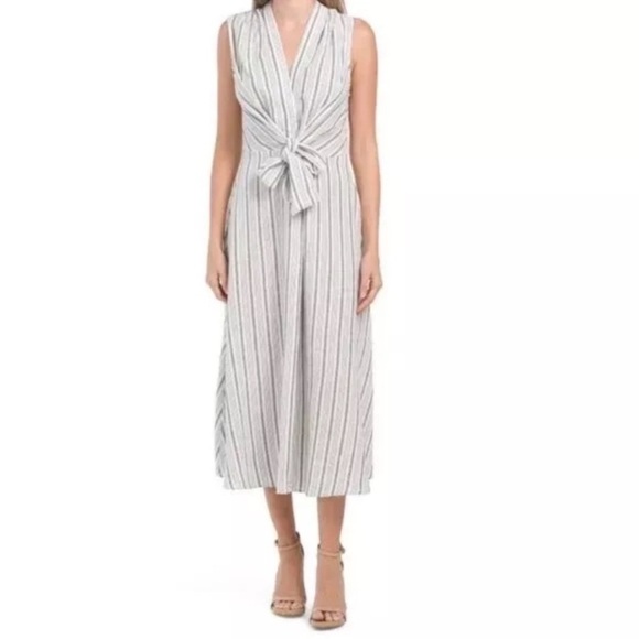 Tahari Linen Stripe Midi Dress Size XS NWT - Picture 1 of 8
